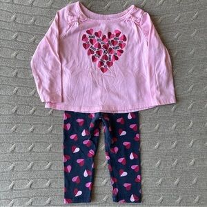 EUC The Children’s Place Baby Girl Outfit, Pink & Navy Hearts, 12-18 Months